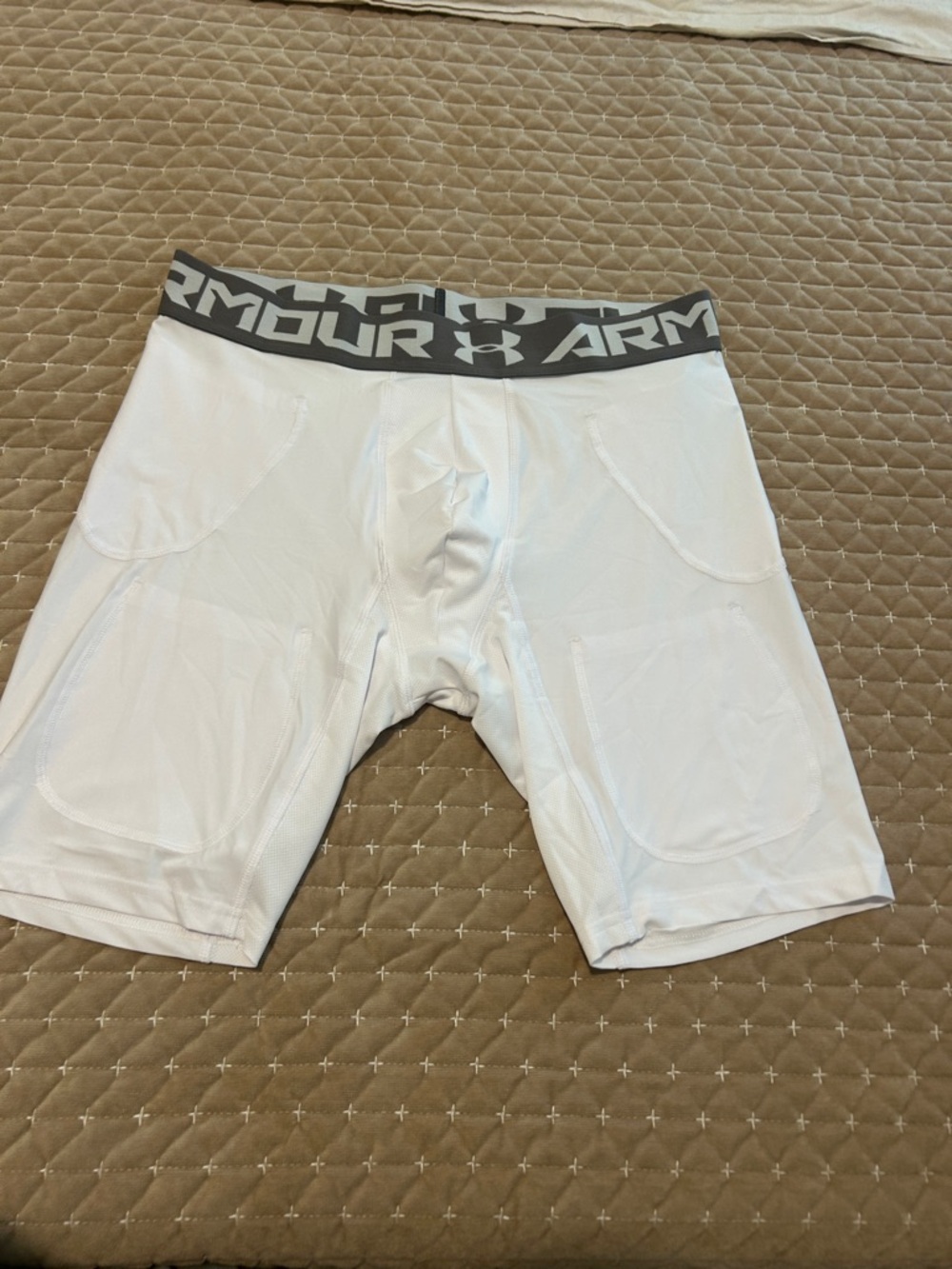 Under Armour White Compression Boxer Briefs with Black Logo Waistband